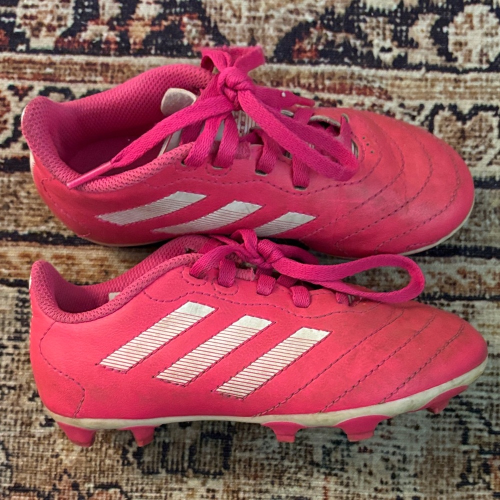 adidas Kids Hot Pink Soccer Cleats with White Stripes